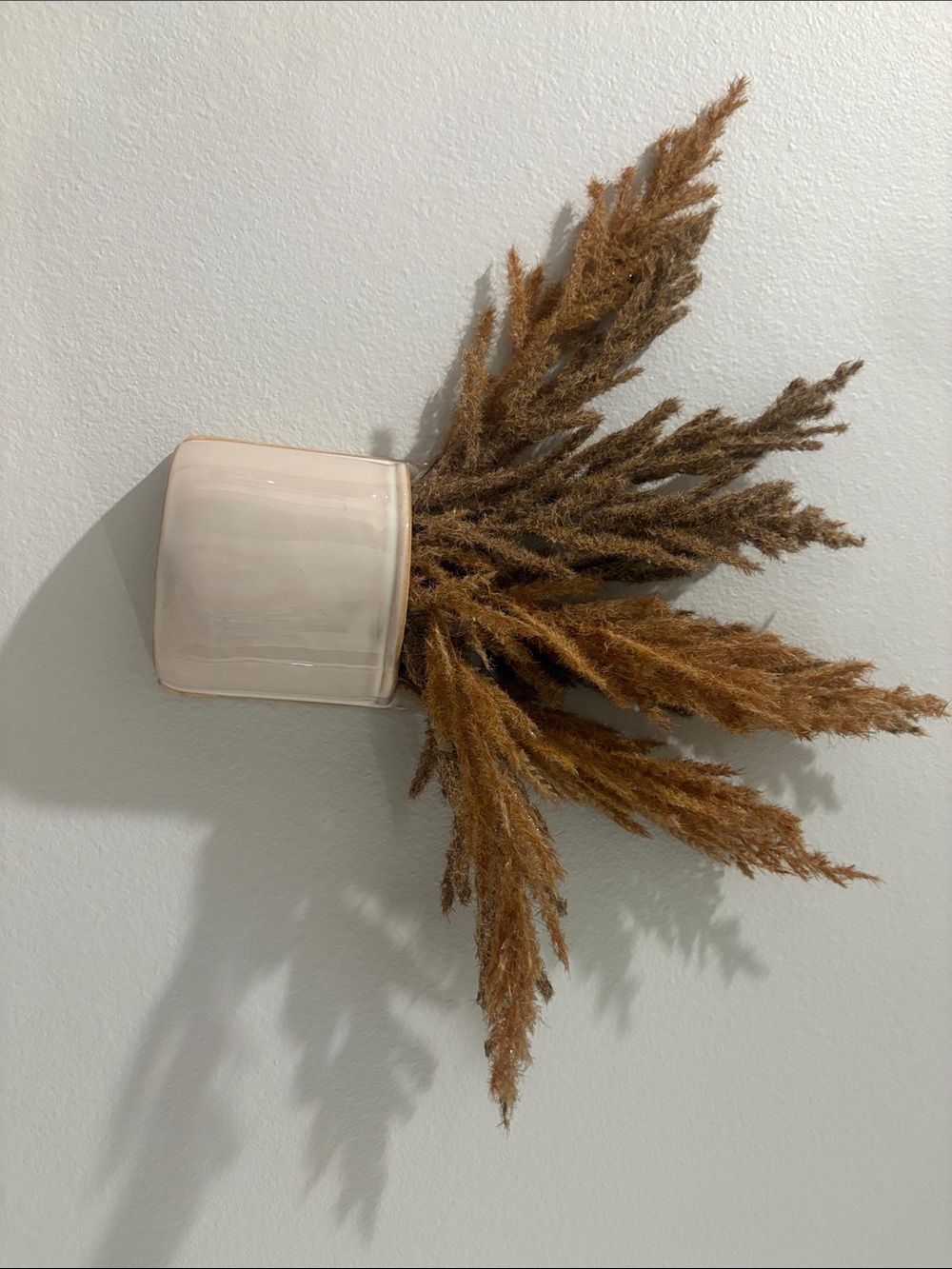 Ceramic Wall Planter in Soft Beige with Dried Pampas Grass